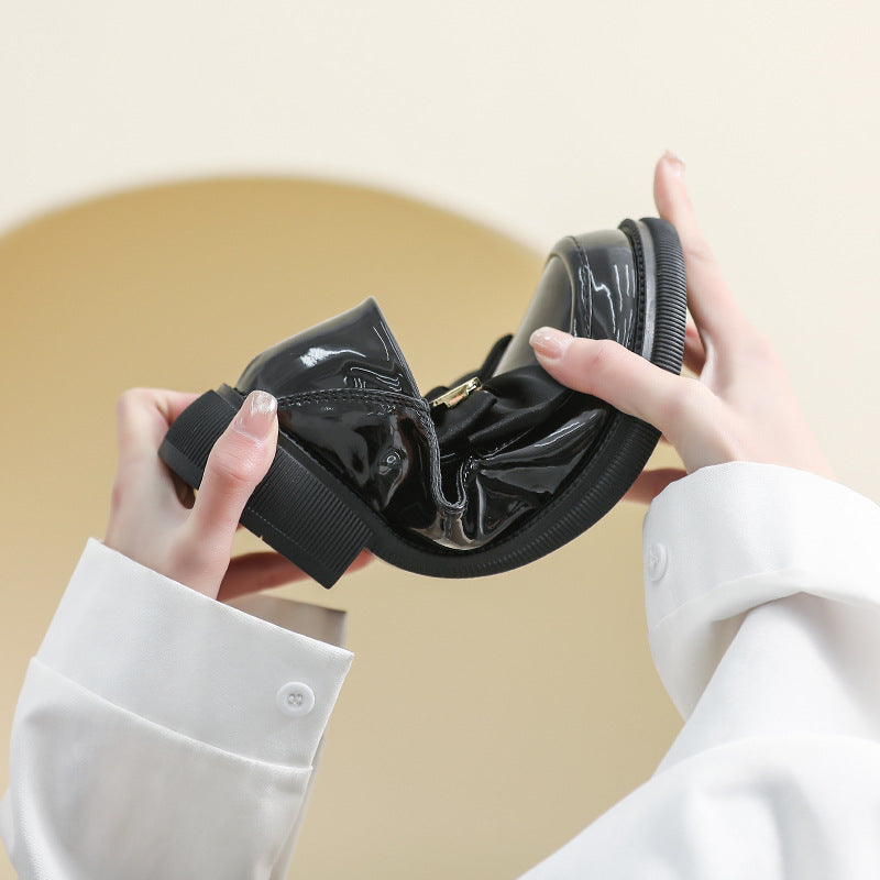 Damen elegante Slippers mit schickem Schleifenakzent und glänzender Oberfläche