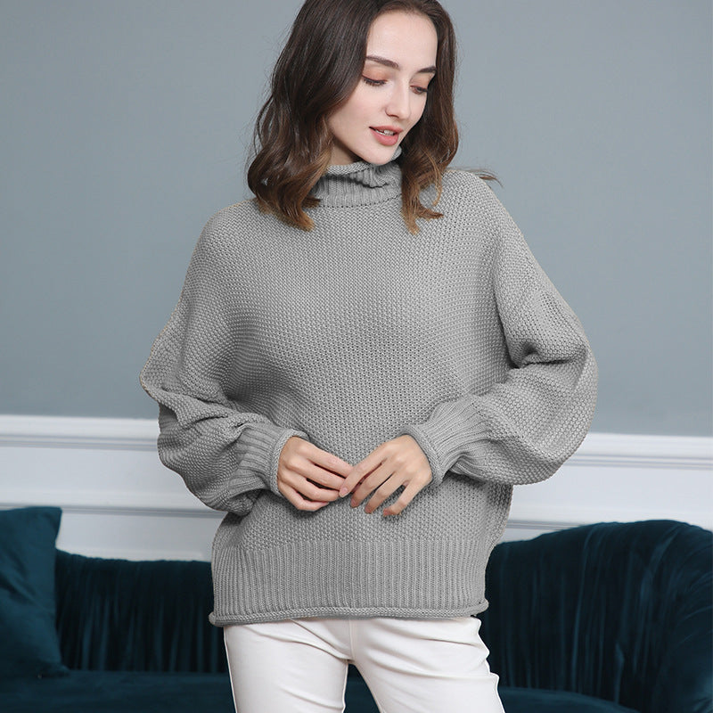 Damen Strickpullover mit hochgeschlossenem Kragen und weitem Schnitt R&B