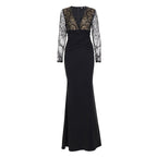 Damen elegantes Abendkleid mit Spitzeneinsätzen und raffiniertem Wickeldesign R&B