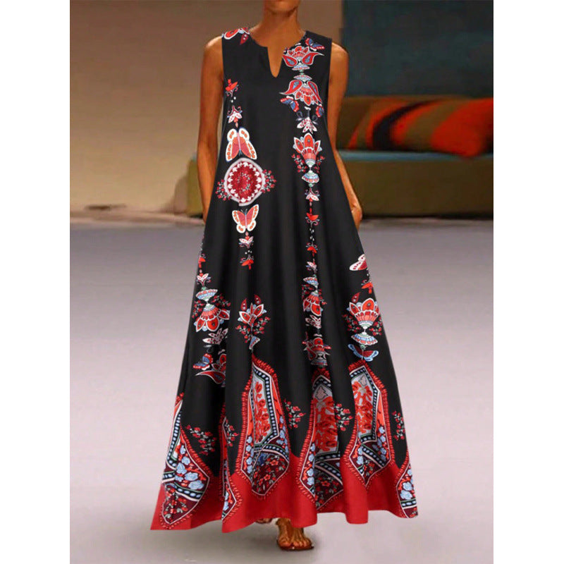 Damen Maxikleid mit elegantem floralem Design und seitlichen Taschen R&B