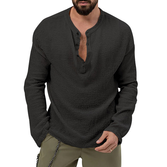 Herren nan entspanntes Henley-Set aus leichter Baumwoll-Gauze mit Kordelbundhose R&B