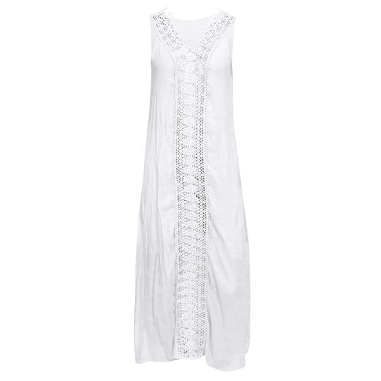 Damen Maxi-Strandkleid mit elegantem Spitzenbesatz und seitlichen Schlitzen R&B
