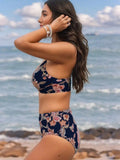 Damen Hochgeschnittener Bikini mit floralem Design R&B