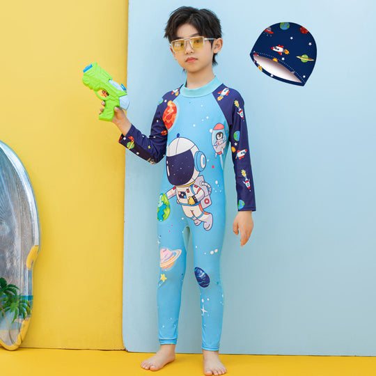Jungen UV-Schutz Schwimmanzug mit langen Ärmeln und süßem Dinosaurier-Motiv R&B