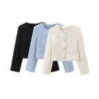 Damen Kurz Geschnittene Designer-Jacke mit Strukturiertem Stoff R&B