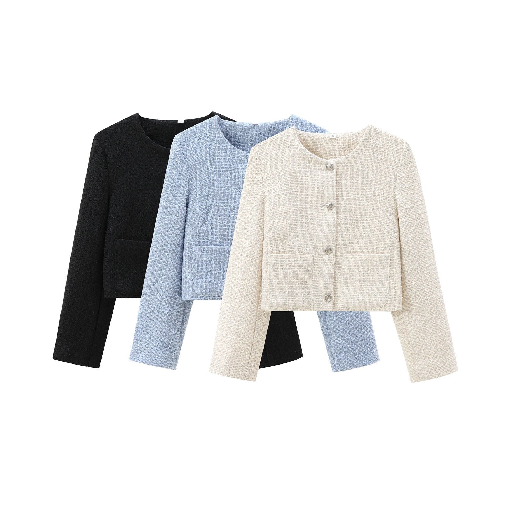 Damen Kurz Geschnittene Designer-Jacke mit Strukturiertem Stoff R&B