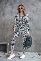 Damen Leo-Print Jogginganzug mit breitem Taillenbund und modischen Bündchen R&B