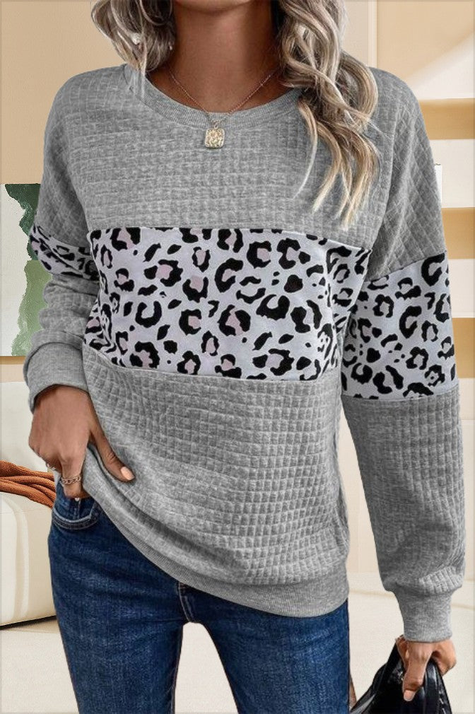 Damen Sweatshirt mit Leopardenmuster und strukturiertem Stoff R&B
