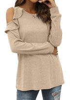 Damen Elegantes Langarmoberteil mit Rüschendetails und Kalt-Schulter Design R&B