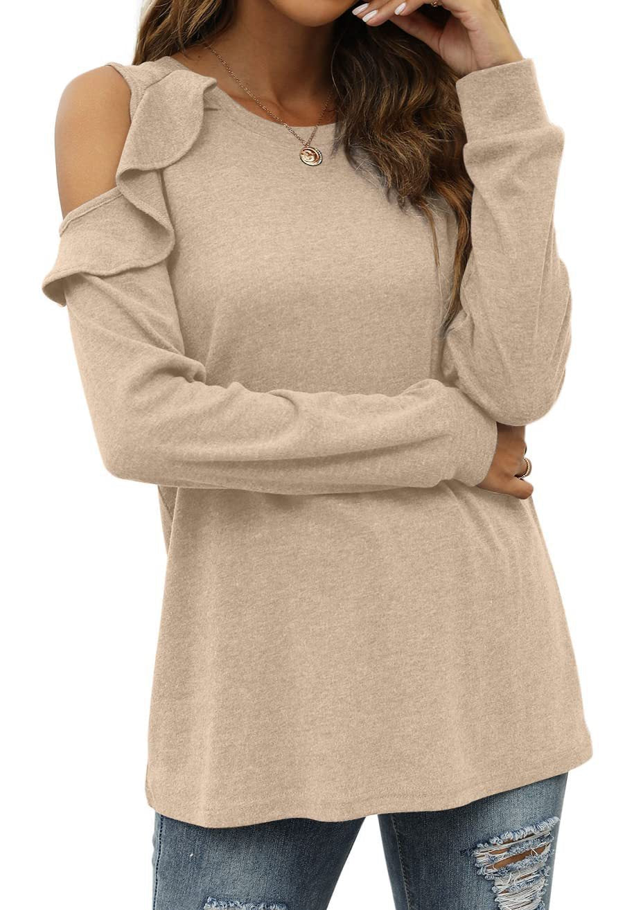 Damen Elegantes Langarmoberteil mit Rüschendetails und Kalt-Schulter Design R&B