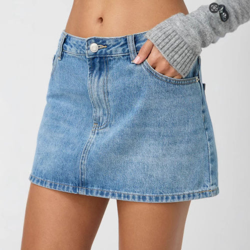 Damen Denim-Minirock mit modischen Taschen und klassischem Schnitt R&B