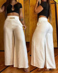 Damen Hochtaillierte Palazzo-Hose mit elastischem Bund und Gürtel R&B