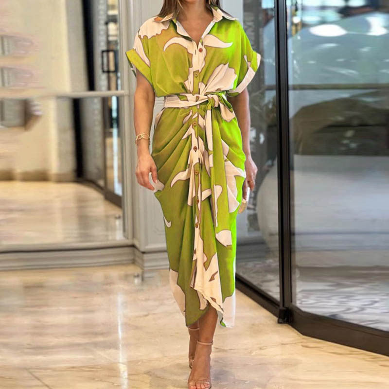 Damen nan Drapiertes Hemdmidikleid mit Taillenbindegürtel, seitlicher Drapage und Knopfleiste R&B