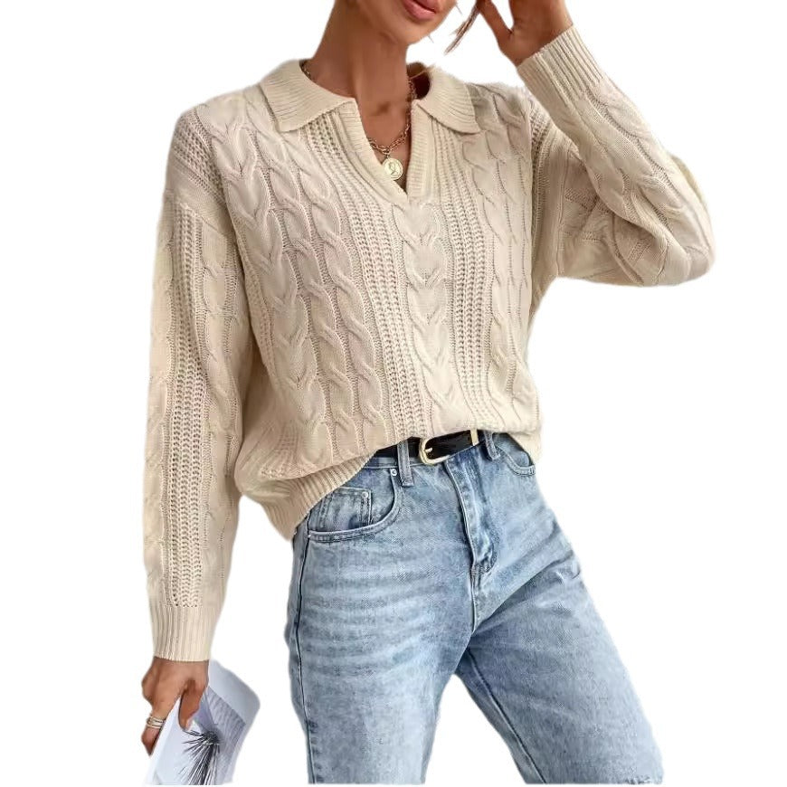 Damen Grobstrickpullover mit V-Ausschnitt und soften Struktur R&B