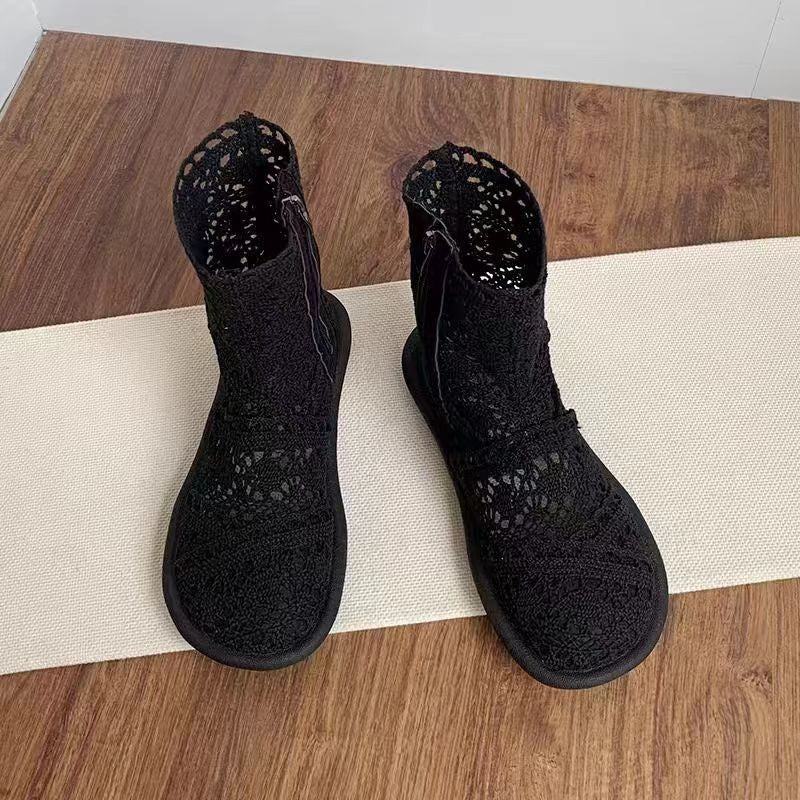 Damen Häkelstiefeletten mit atmungsaktiver Sohle und modischem Reißverschluss R&B