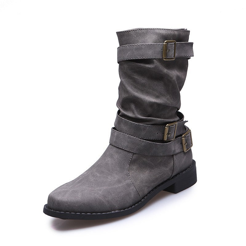 Damen modische Stiefeletten mit stylishen Schnallen und raffiniertem Falten-Design R&B