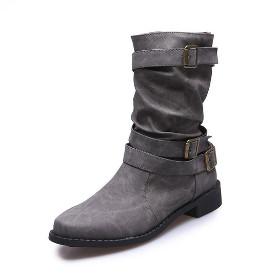 Damen modische Stiefeletten mit stylishen Schnallen und raffiniertem Falten-Design R&B