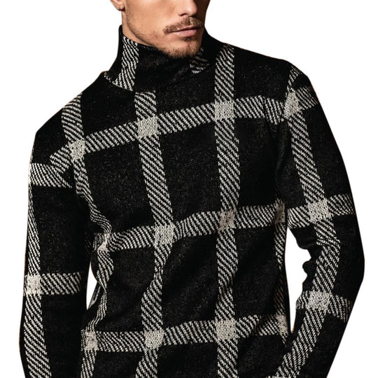 Herren Modischer Rollkragenpullover im karierten Design R&B