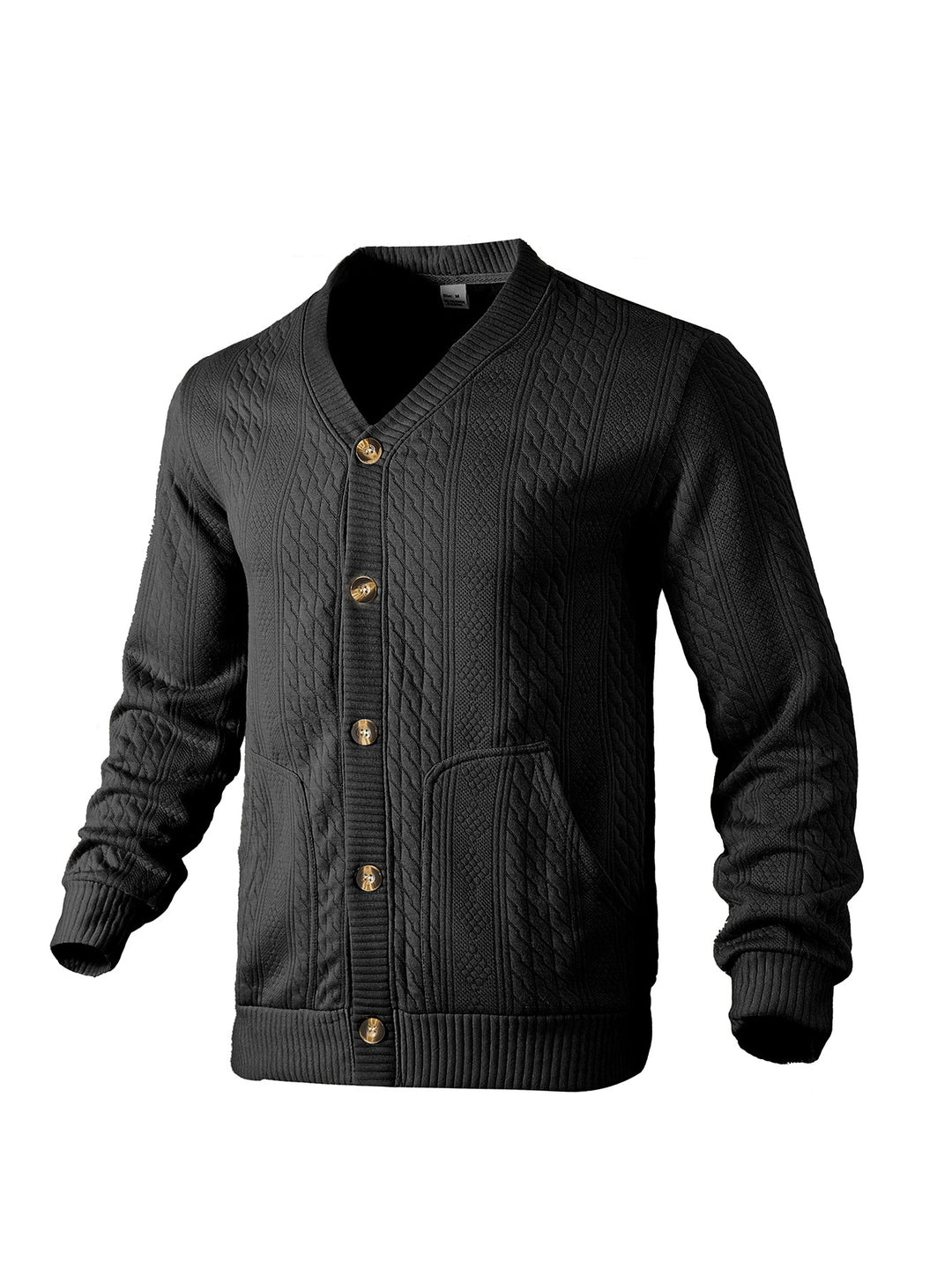 Herren nan eleganter Zopfstrickcardigan mit V-Ausschnitt Knopfleiste und aufgesetzten Taschen R&B