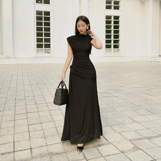 Damen Elegantes, tailliertes Maxi-Kleid mit asymmetrischem Ausschnitt R&B