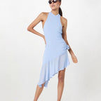 Damen asymmetrisches Wickelkleid mit zarten Rüschendetails EB