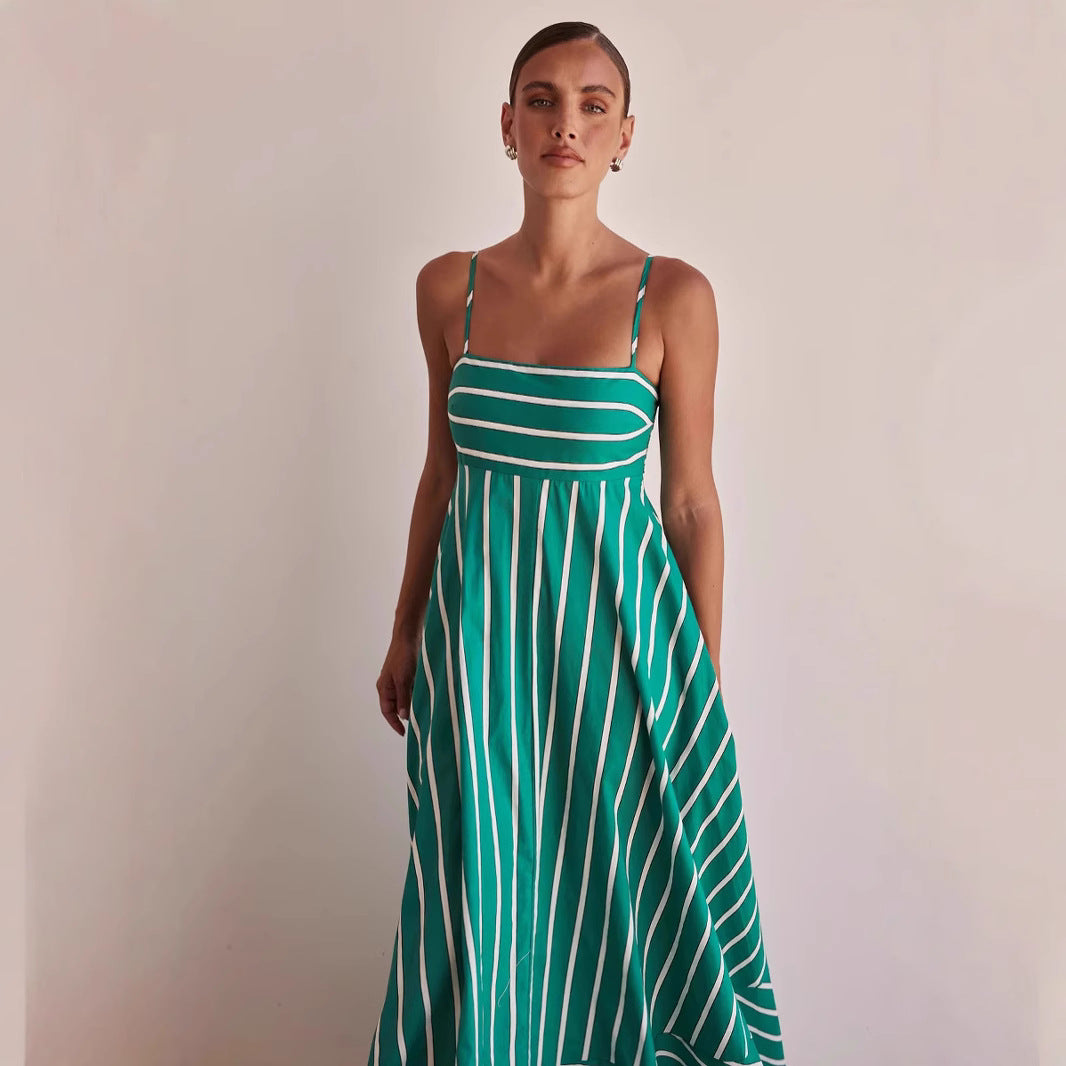 Damen Langarm Maxikleid mit elegantem Streifenmuster und fließendem Schnitt R&B