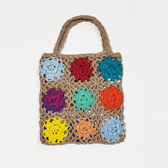 Damen gehäkelte Handtasche mit buntem Blumenmuster R&B