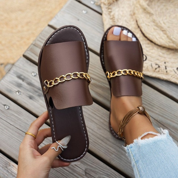 Damen modische Slides mit goldener Kettenverzierung R&B