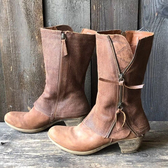 Damen lässige Stiefel mit doppeltem Reißverschluss und modischem Design R&B