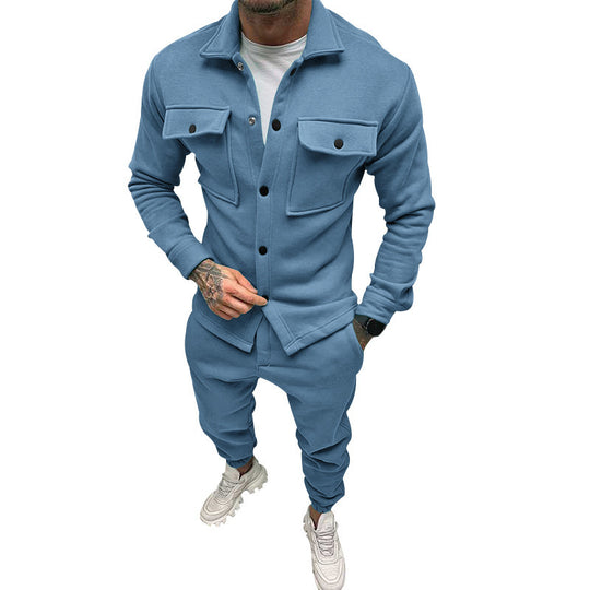 Herren stylisches Freizeitanzug Set mit Knopfleiste und praktischen Taschen R&B