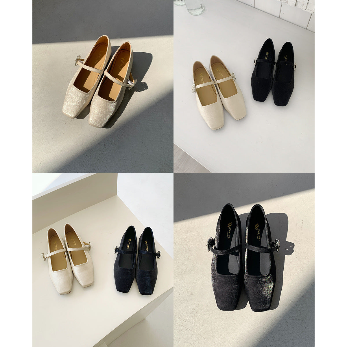 Damen elegante Ballerinas mit modischem Riemchen und glitzernder Schnallenapplikation