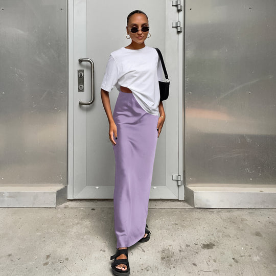 Damen Eleganter Maxirock mit hohem Schnitt und fließendem Stoff R&B