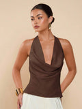 Damen Elegantes Wickeloberteil mit tiefem V-Ausschnitt und fließendem Stoff R&B