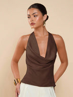 Damen Elegantes Wickeloberteil mit tiefem V-Ausschnitt und fließendem Stoff R&B