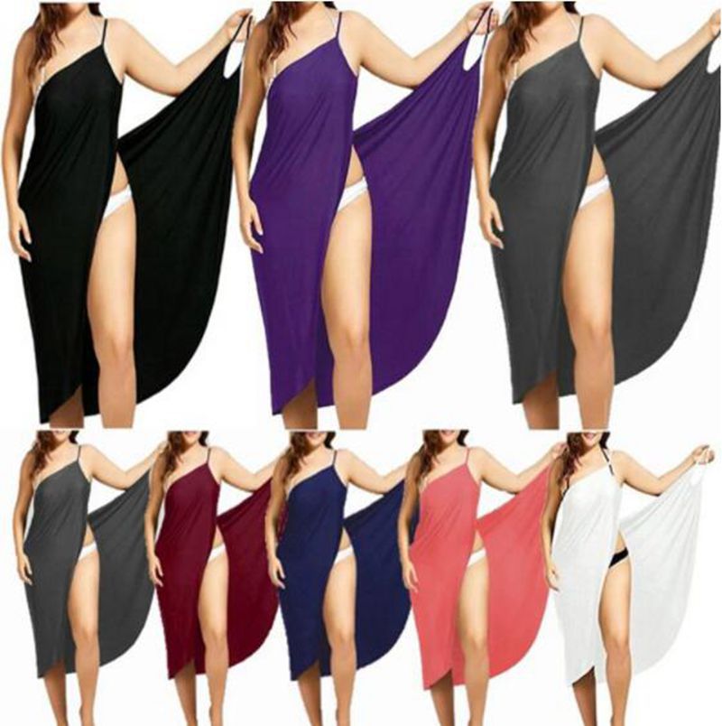 Damen nan vielseitiges Strand-Pareo-Wickelkleid mit Spaghettiträgern und asymmetrischem Saum R&B