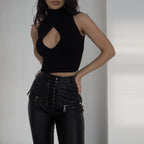 Damen Crop-Top mit hohem Kragen und tiefem Ausschnitt R&B