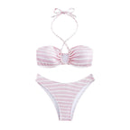 Damen Bandeau-Bikini mit zeitlosem Streifenmuster und eleganter Schnürung R&B