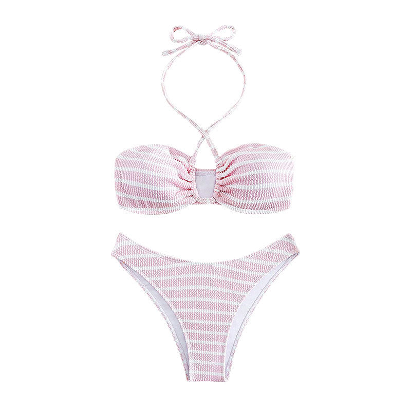 Damen Bandeau-Bikini mit zeitlosem Streifenmuster und eleganter Schnürung R&B