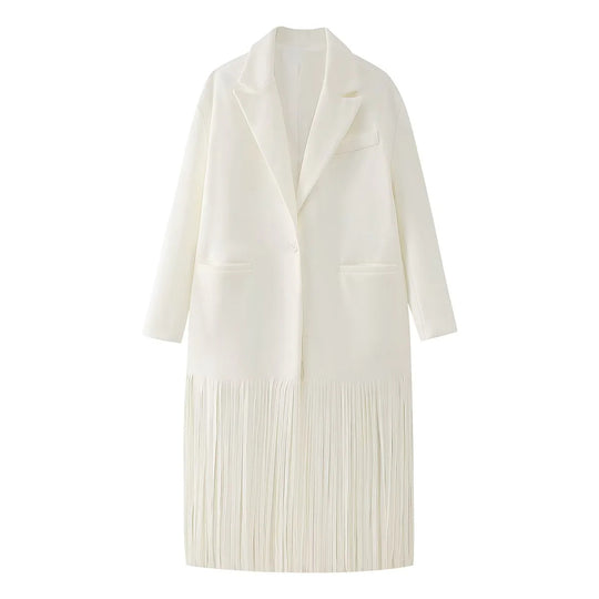 Damen elegante Longjacke mit fransigen Details R&B