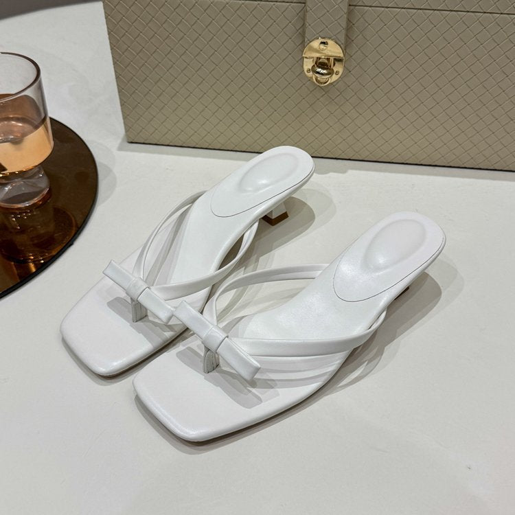 Damen elegante Zehentrenner mit modischem Schleifenakzent R&B