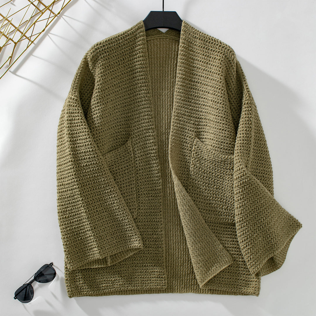 Damen luftige Strickjacke mit großen Taschen und offenen Ärmeln R&B