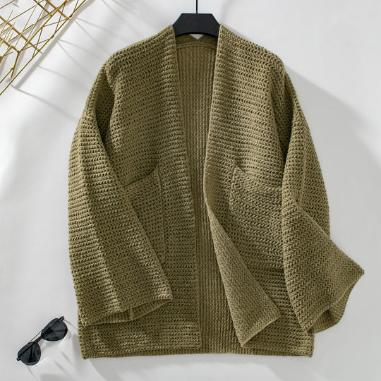 Damen luftige Strickjacke mit großen Taschen und offenen Ärmeln R&B