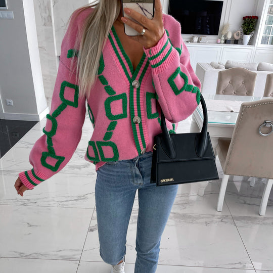Damen Strickjacke im modernen geometrischen Design R&B
