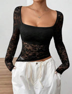 Damen Elegantes Langarm-Top aus Spitze R&B