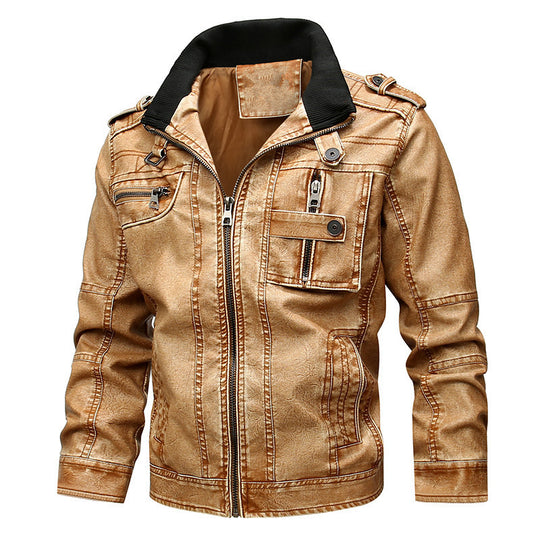 Herren robuste Kunstlederjacke im Military-Stil R&B