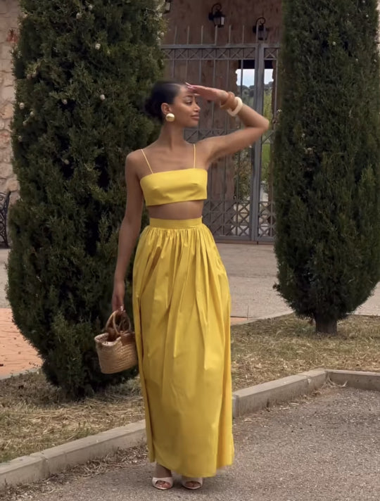 Damen Set aus Crop-Top und Maxirock mit elegantem Rüschendesign R&B