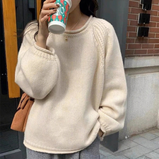 Damen gemütlicher Strickpullover mit lässigem Schnitt und luftigen Ärmeln R&B