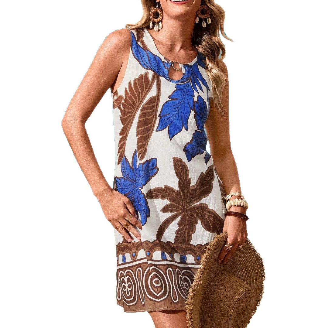 Damen Strandkleid mit floralem Design und runder Ausschnitt R&B