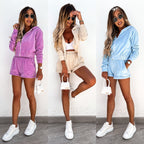 Damen nan Velours Trainingsset mit Kapuzenjacke und Shorts R&B