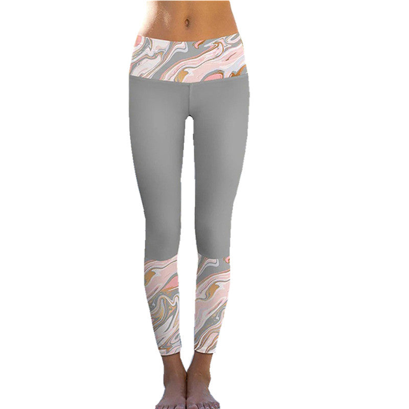 Damen Sportliche Leggings mit stylishem Marmormuster und hohem Bund R&B